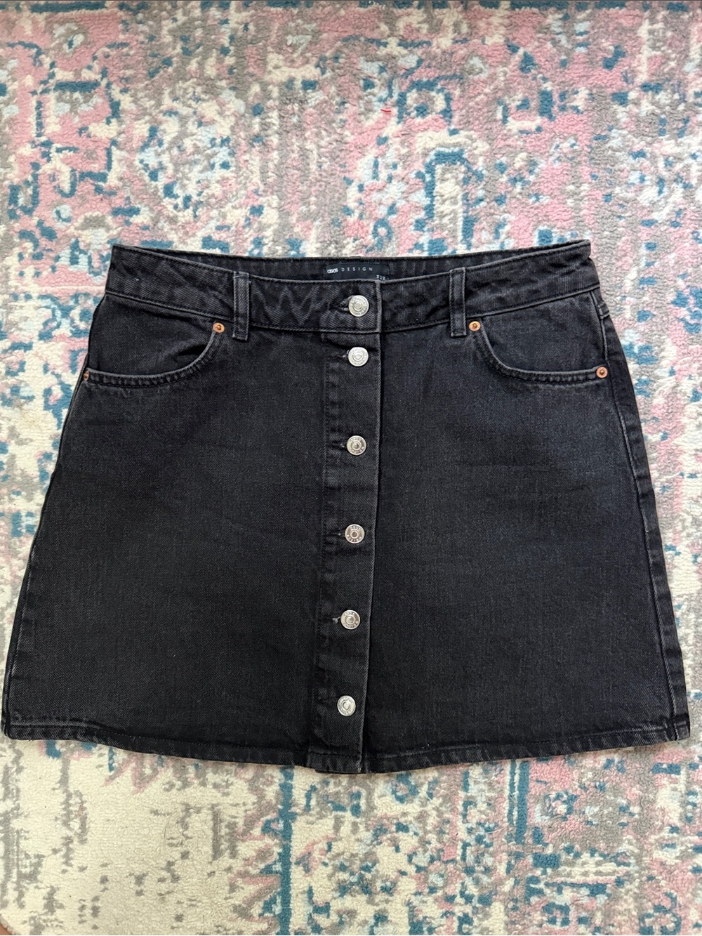 ASOS Button-Front Black Denim Skirt